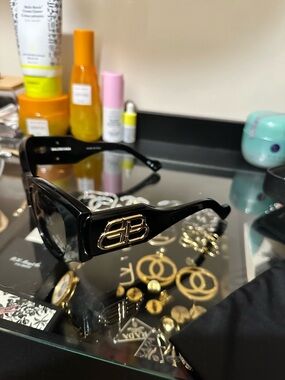 Authentic Balenciaga Black Sunglasses with Gold BB Emblem